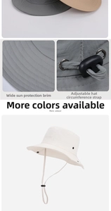 Outdoor sun hats with wide brims and adjustable chin straps in multiple colors