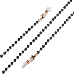 Minimalist handmade eyewear chain with black beads, gold lobster clasps and silicone loops