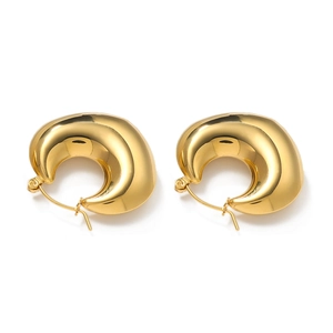 Polished 18k gold plated stainless steel teardrop C-shape hoop earrings for women