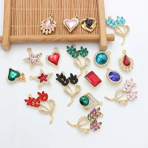 Assorted colorful star and heart crystal pendants with gold alloy base for DIY jewelry
