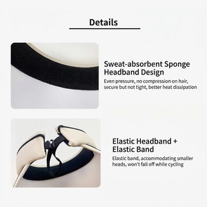 Women's sun visor details featuring sweat-absorbent sponge and adjustable elastic strap