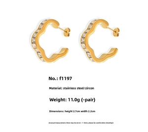 Detailed size and weight specs for gold stainless steel C-shape earrings with zircons