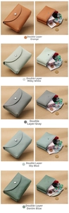 Detail of genuine leather double-layer coin purse showing compact interior storage