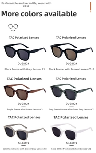 Detailed grid view of DL-28124 polarized sunglasses showing six stylish color frame options
