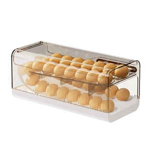 Double-layer transparent brown egg storage box for fridge with 30 egg capacity