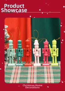 Set of six colorful 13cm wooden nutcracker soldier ornaments with festive gold hanging strings