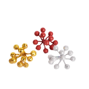 Glittering Christmas fruit picks in red gold and silver for DIY wreaths and trees