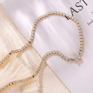 Vintage 18k gold plated star pendant necklace with zircon crystals for women