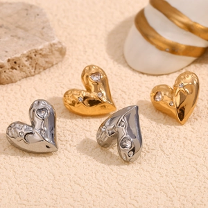Heart Stud Earrings Stainless Steel 18K Gold Plated Zircon Star Engraved Fashion Trendy Elegant Jewelry For Women