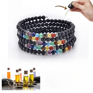 Multi-layer 6mm lava rock chakra bracelet with essential oil diffuser functionality