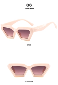 Cat eye triangle sunglasses in nude pink with gradient lenses side and front view