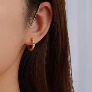 18K gold plated stainless steel hoop earrings with round inset cubic zirconia