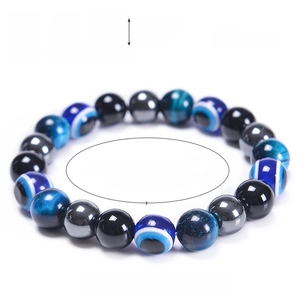 10mm Tiger Eye and Obsidian Triple Evil Eye Bracelet with adjustable braided cord