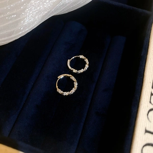 Detailed macro view of silver twisted rope hoop earrings with sparkling zircon stones