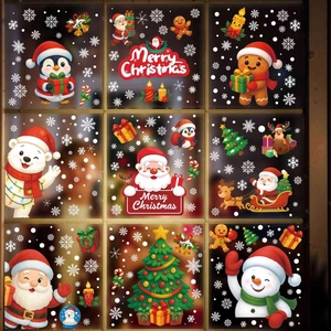 Christmas Window Cling Stickers Santa Claus Snowman Reindeer Snowflake Static PVC Double Sided Color Holiday Glass Decor