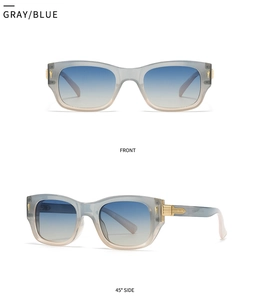 Gray blue gradient aviator sunglasses showing front and 45 degree side view angles
