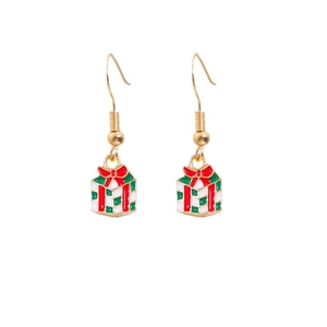 Christmas gift box enamel drop earrings with red and green colors on a white background