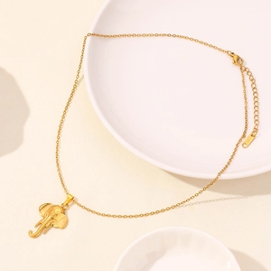 Gold stainless steel chain necklace featuring a detailed elephant pendant for men and women