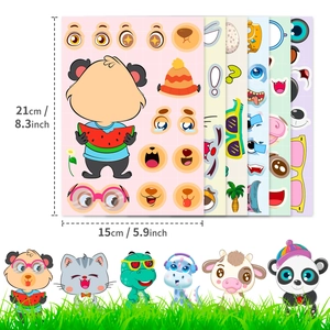 DIY cartoon animal facial sticker set for kids, 21x15cm creative educational puzzle sheets