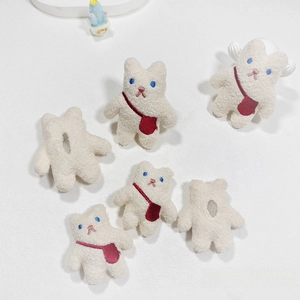 Detailed back opening of white plush bear doll with embroidery for DIY accessory