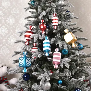Christmas Candy Hanging Ornaments PVC Painted Glitter Striped Dotted Festive Holiday Tree Showcase Party Decorations