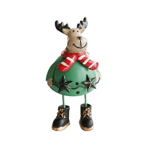 Handcrafted iron Christmas reindeer ornament with red scarf and forest green finish