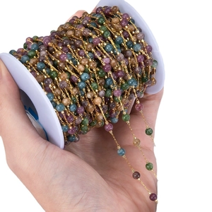 Colorful natural stone beaded tassel chain on spool for DIY jewelry making accessories