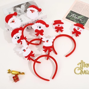 Christmas Headband Party Props Cartoon Santa Snowman Reindeer Bear Decor Hair Hoop With Spring Plastic Plush Fabric Holiday