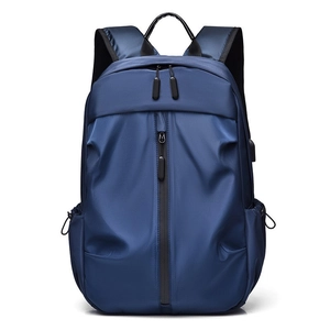 Blue waterproof large capacity laptop backpack for men with USB port and vertical zipper