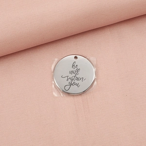 Polished silver stainless steel round pendant with he will sustain you engraving