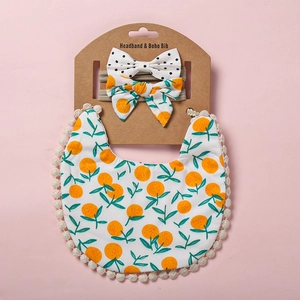 Bavoir Et Bandeaux Bébé En Coton Imprimé Fleuri Garniture Pompons Doux Absorbant Boho Serviettes De Salive Nourrisson