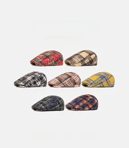 Detailed grid showing seven color variations of vintage British plaid beret hats