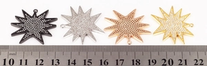 Detailed size measurement of micro-pave North Star charms in four metallic finishes