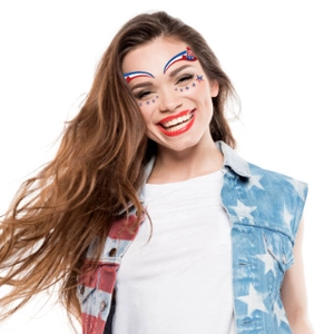 USA 250th Independence Day face tattoos with stars and stripes for party makeup