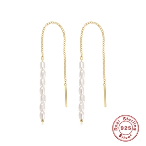 Artificial Pearl Tassel Threader Earrings Elegant Long Chain Jewelry For Women S925 Sterling Silver French Style