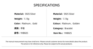 Technical specifications for the S925 sterling silver floral bracelet with weight details