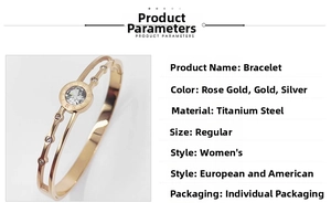 Detailed specs of double-layer titanium steel bangle with Roman numerals and diamond