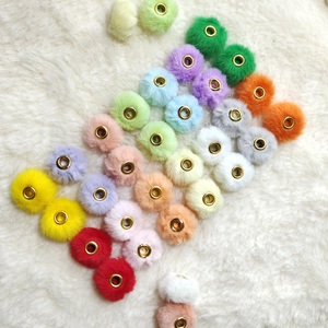 Soft Faux Rabbit Fur Pompom Beads With Metal Eyelet Center For Jewelry Making DIY Crafts Colorful Fluffy Spacer Beads
