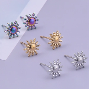 Detailed set of celestial sunray stud earrings in multicolor, gold, and silver finishes