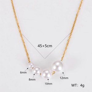 Elegant gold necklace with gradient white pearls of 6 to 12mm on white background