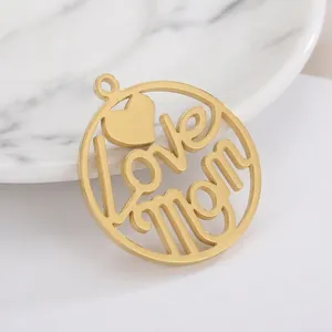Stainless Steel Round Hollow Love Mom Heart Pendant Charm For DIY Necklace Jewelry Making Mother's Day Gift