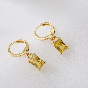 Elegant 18K gold plated geometric earrings with yellow rectangular zircon stones