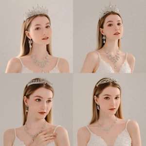 Bridal Crown Tiara Necklace Earrings Jewelry Alloy Rhinestone Wedding Prom Evening Party Luxury Elegant Women