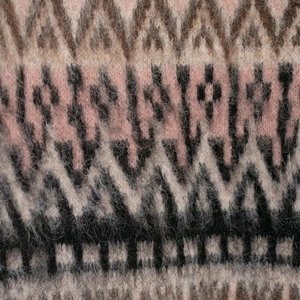 Retro knit top with textured mohair-style geometric pattern and classic crew neck