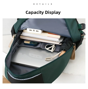 Detailed view of spacious inner compartments with laptop sleeve and organized pockets
