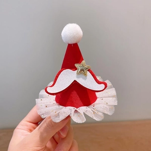 Graziosa clip per capelli mini cappello di Babbo Natale con corna di renna e fiocco