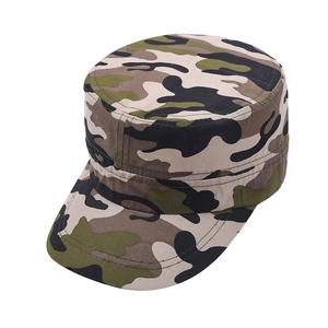 Detailed close-up showing the double stitching on a woodland camouflage flat top army cap