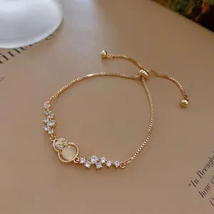 Adjustable Gourd Bow Bracelet Copper Zircon Synthetic Opal Elegant New Chinese Style Jewelry For Women