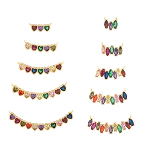 18K gold plated heart and marquise rainbow zirconia connectors for DIY jewelry making