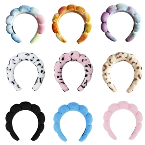 Padded velvet sponge headbands set featuring tie-dye, animal print, and solid colors